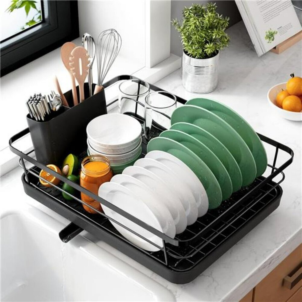 compact dish drying rack stainless steel kitchen counter organizer with drainboa